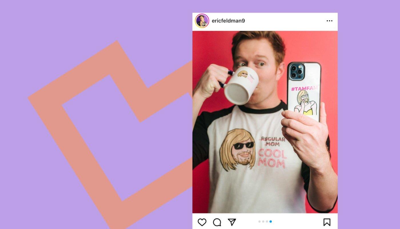 content creator wearing their t-shirt and other merch online